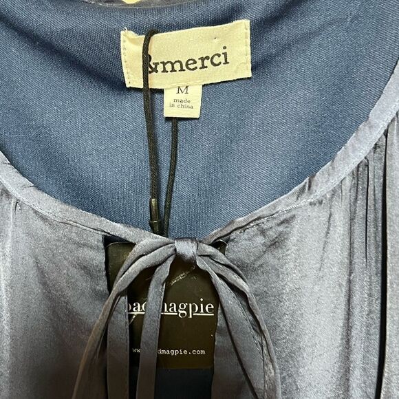 NWT & Merci Slate Blue Long Sleeve Tiered Baby Doll Dress Sz M - Picture 8 of 9